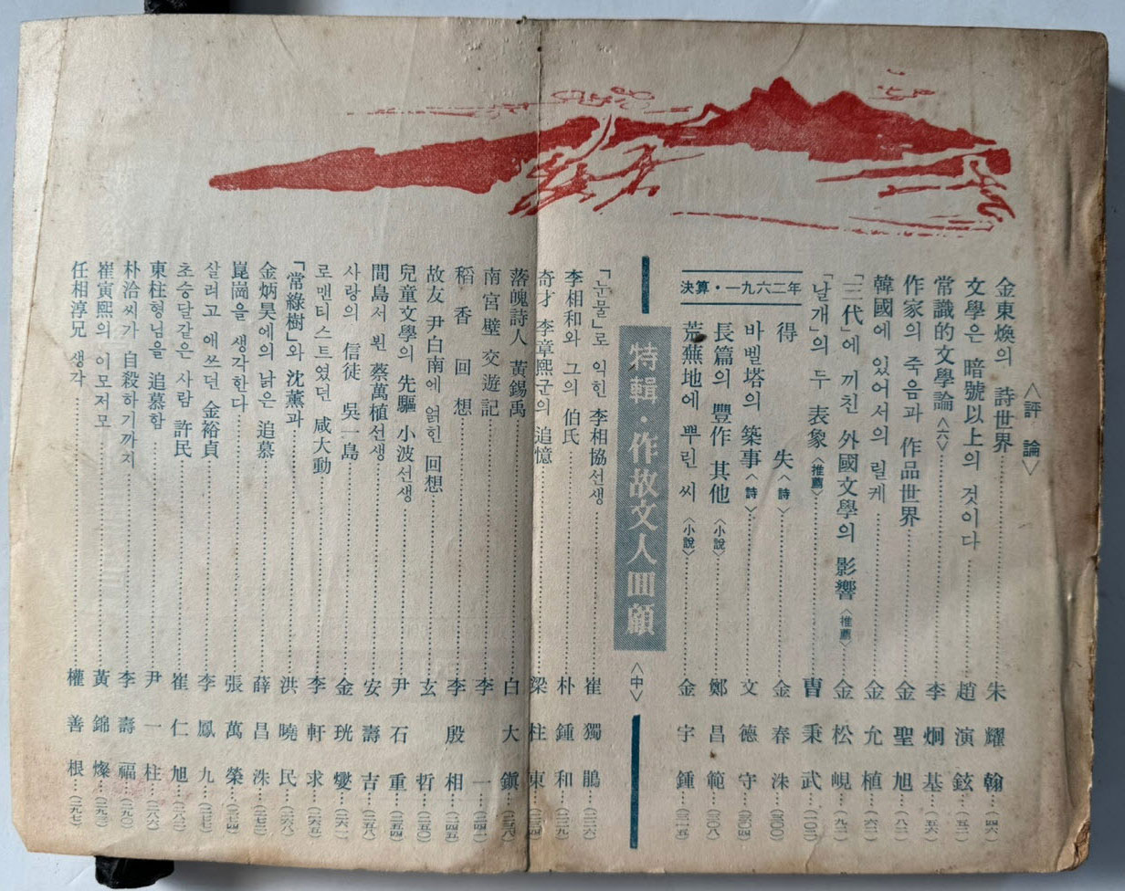 현대문학 1963년 01월호 통권 97호 / 앞표지와 목차한장 낙장