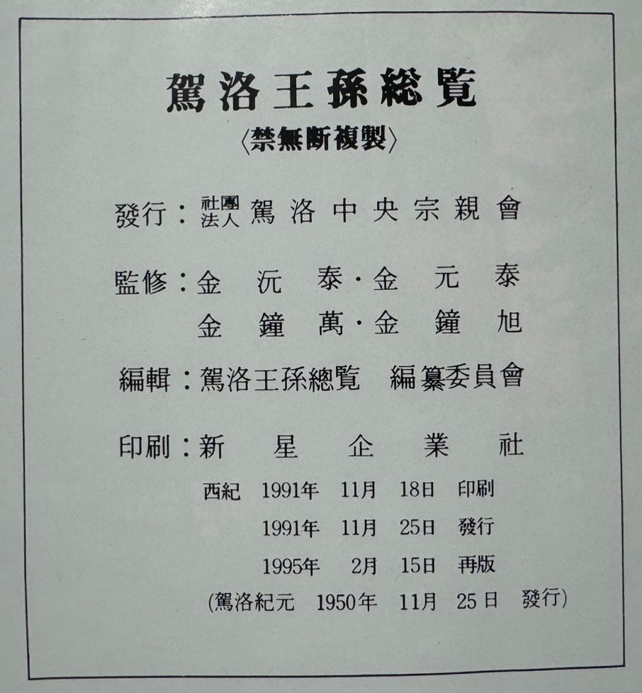 가락왕손총람 상.하 전2권 완질 /1995년 재판 / 책 테두리부분 물먹고 말란 얼룩 있습니다.