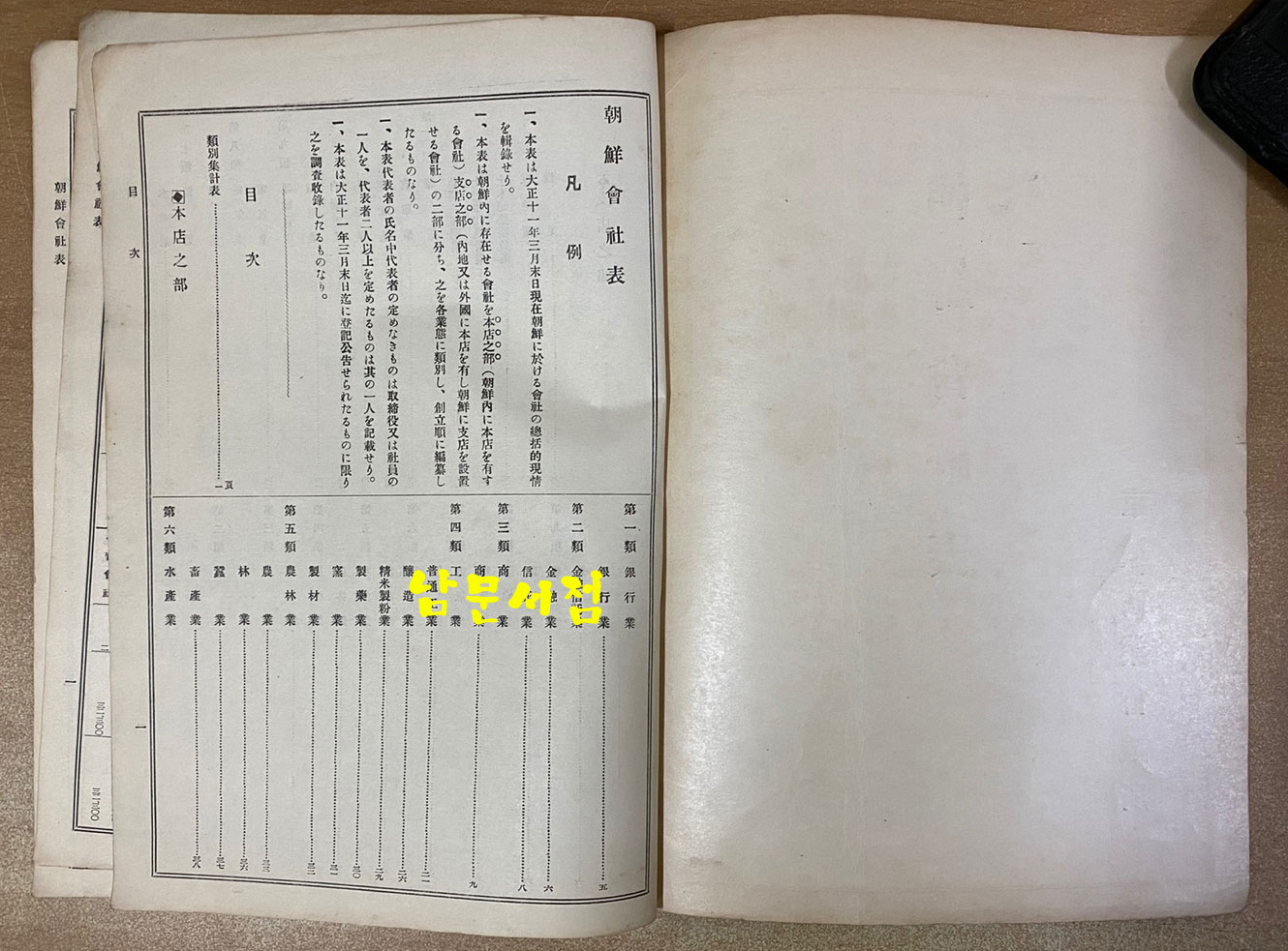 朝鮮會社表 조선회사표 1922년 현재